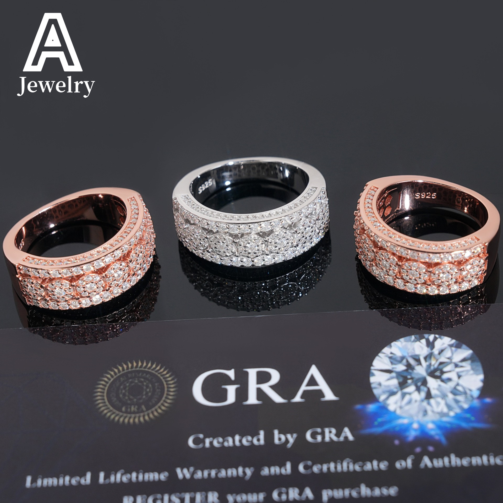 New personality s925 sterling silver set D color vvs Moissanite hip Hop ring for men and women European and American jewelry