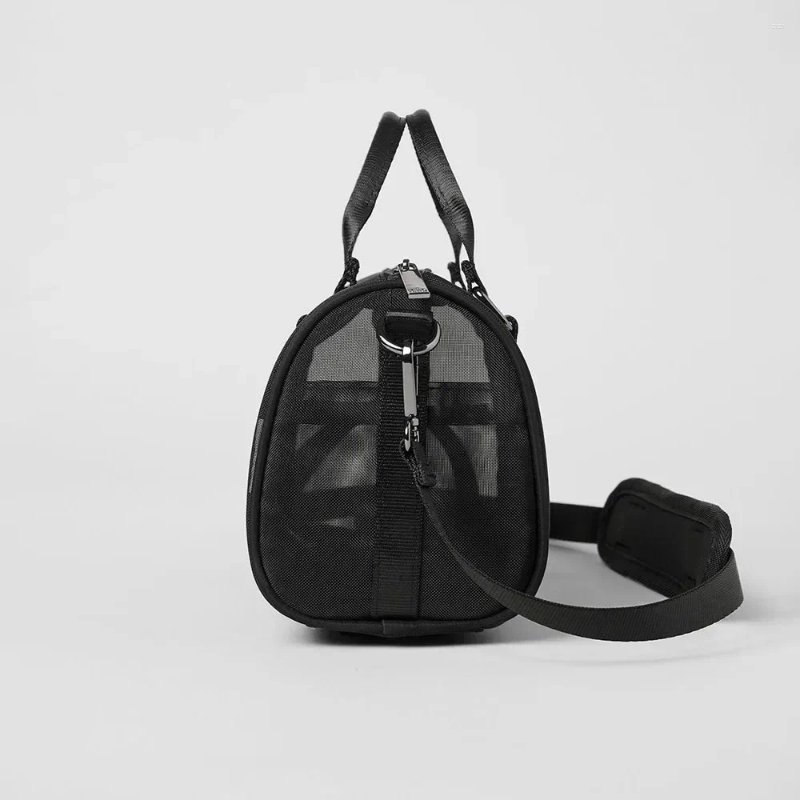 Duffel Bags AL Women's Mini Sheer Duffle Trend Genuine Mesh Surface Shoulder Bag Zipper Handheld Crossbody Small