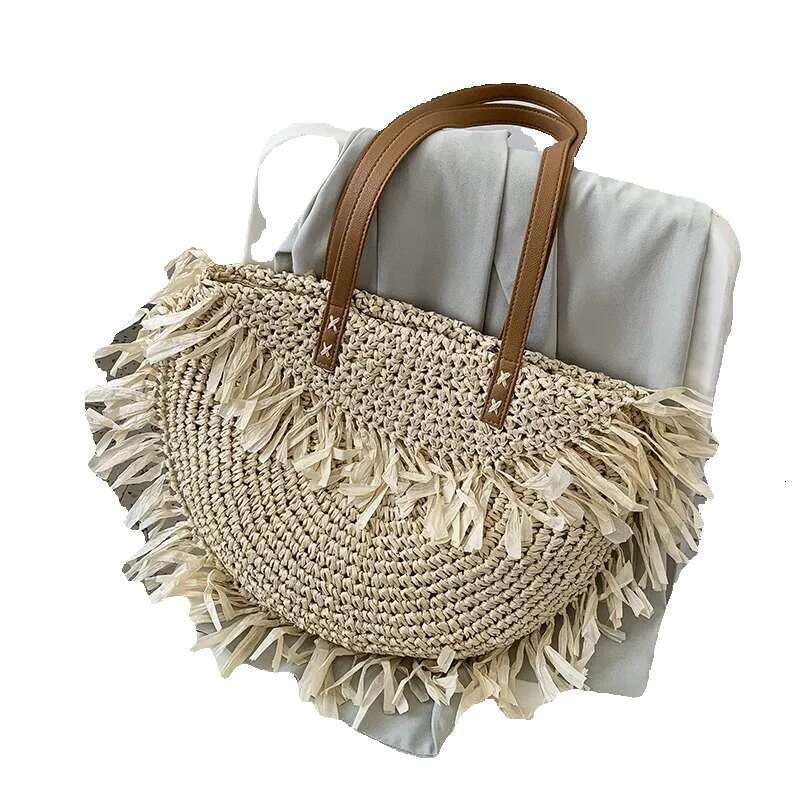 Shoulder Bags For Women 2024 Female Ins Summer Big Capacity Paper Handmade Woven Beach Bag Bohemia Bali Handbag
