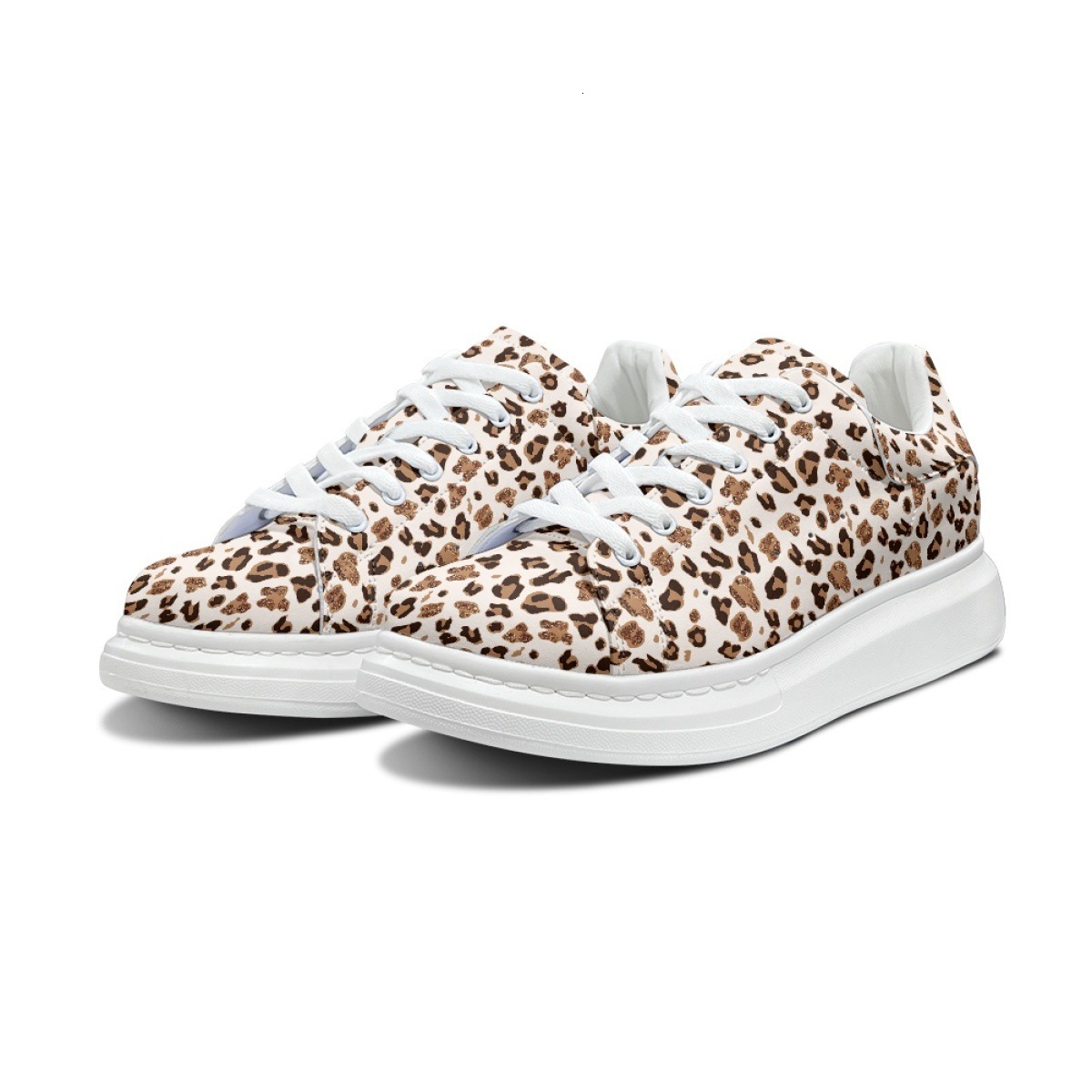 2025 New Sponge Cake Hollow Board Gold Leopard Pattern Thick Bottom Single Designer Fashion Casual Sports Women's Shoes White