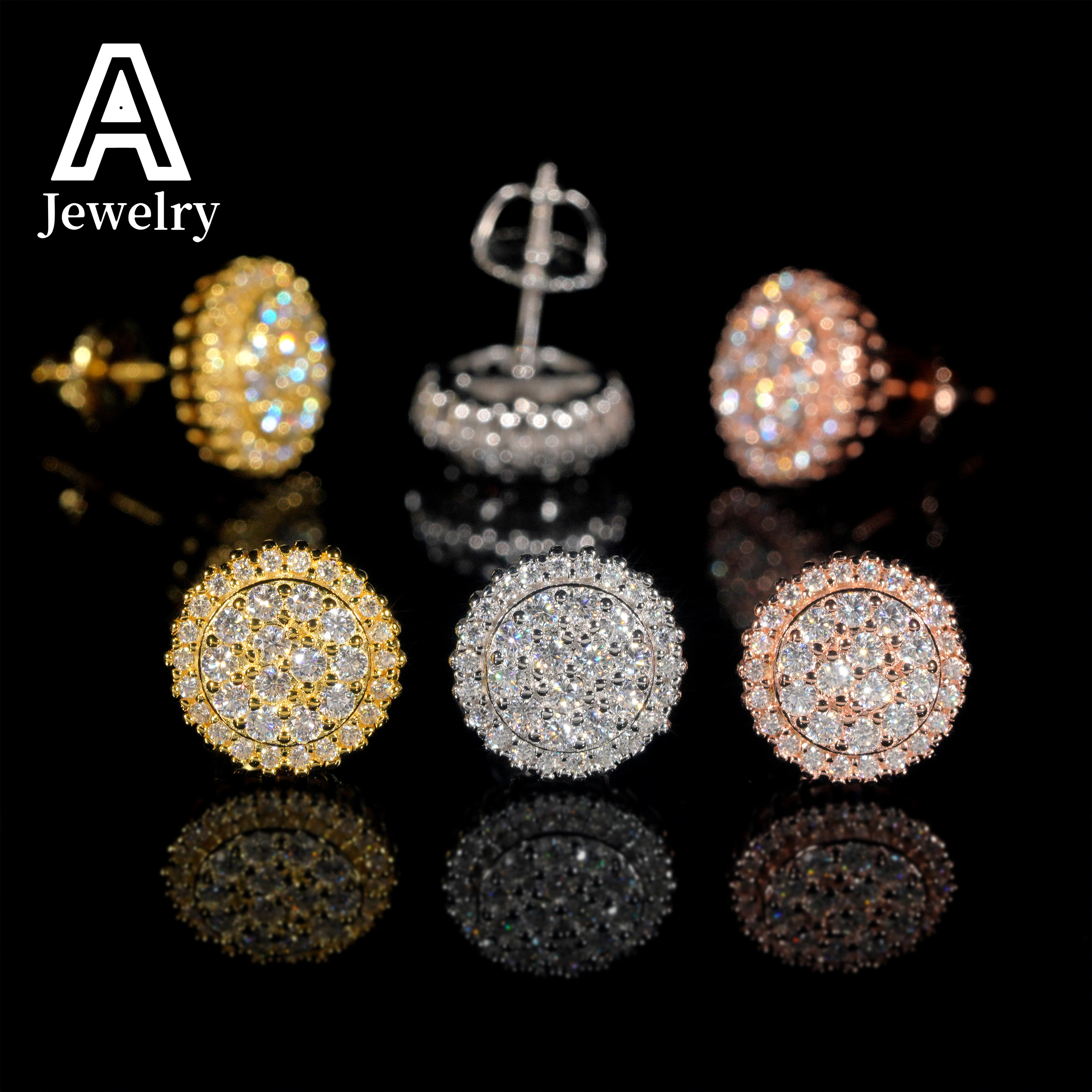 New men and women personality 925 silver Moissamite trend round earrings European and American rapper hot earrings