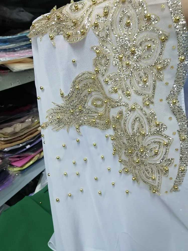 Muslim chiffon headscarf Turban gold glitter bead headscarf for Wan Ramadan Foard Mus Pour Femme long scarf X250324