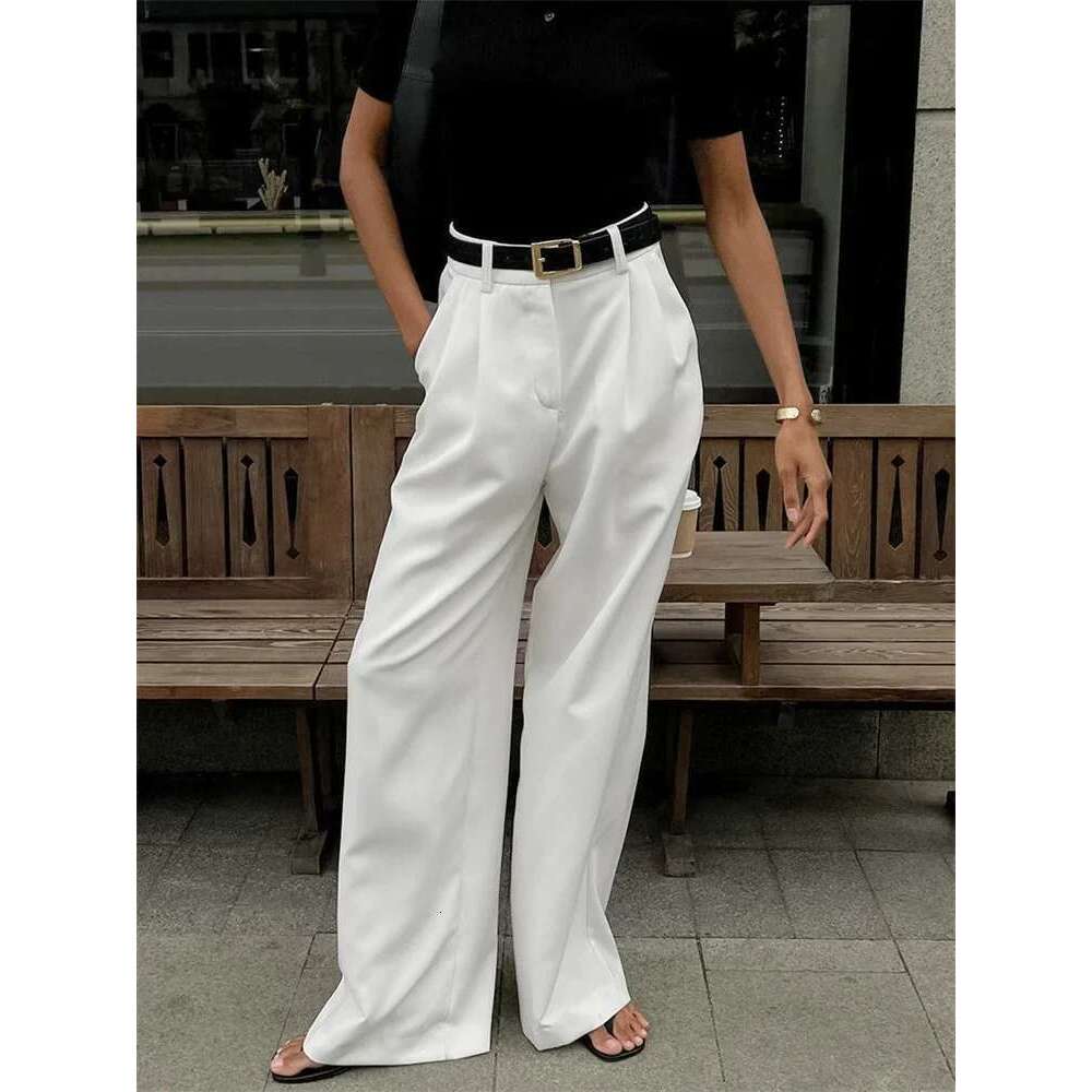Tossy Fashion High Waist Pocket Women's Y2k Outfit White Patchwork Casual Wide Leg Trousers Autumn Loose Slim Female Pants