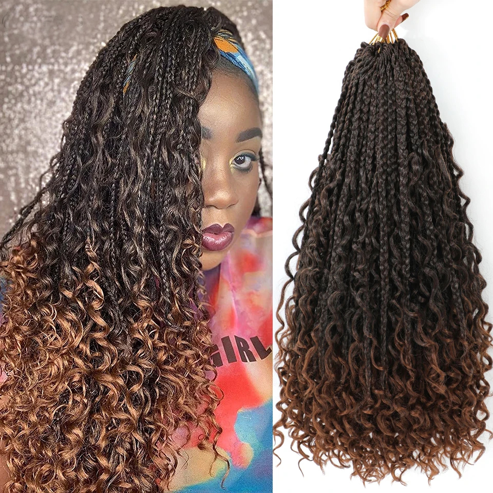 Goddess Bohemian Box Braids Crochet Hair - 36 Inch Curly Ends, 6 Packs Synthetic Curly Wave Ends Pre Looped Braiding Hair Extensions for Black Women