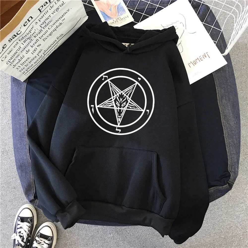 Neo Gothic Mysterious Five Point Star Satan Printed Hoodie Mens Simple Casual Hoodie Street Loose Sweater Wool SweaterT250323