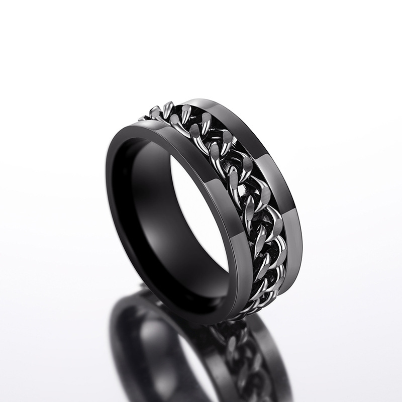 Hip Hop ring classic designer jewelry Chain rotatable ring titanium steel alloy goldplated ring fashion accessories