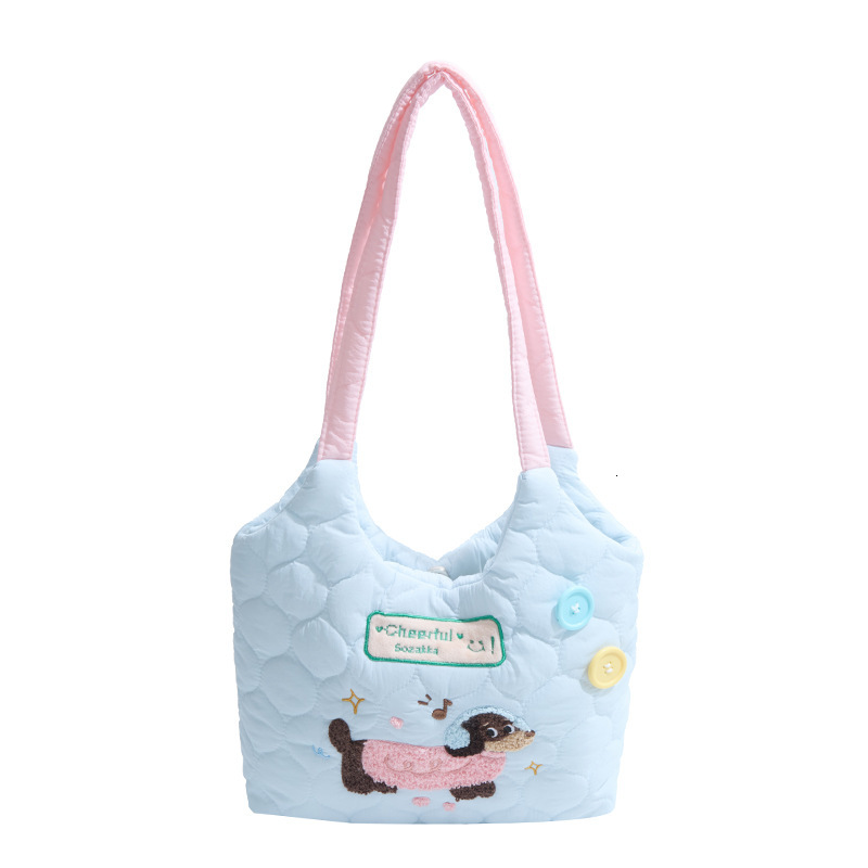 2025S Fashion Designer Lazy Style Student Classroom Backpack Cute Embroidered Puppy Color Contrasting Shoulder Large Capacity Tote Bag