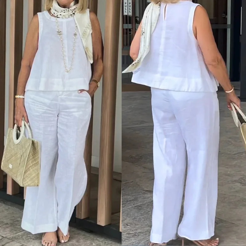Cotton Linen Comfortable Two Piece Sets Women Outfits Summer Autumn Solid Casual Tops Pants 2 Piece Set For Women Suit 250324