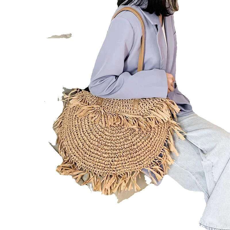 Shoulder Bags For Women 2024 Female Ins Summer Big Capacity Paper Handmade Woven Beach Bag Bohemia Bali Handbag
