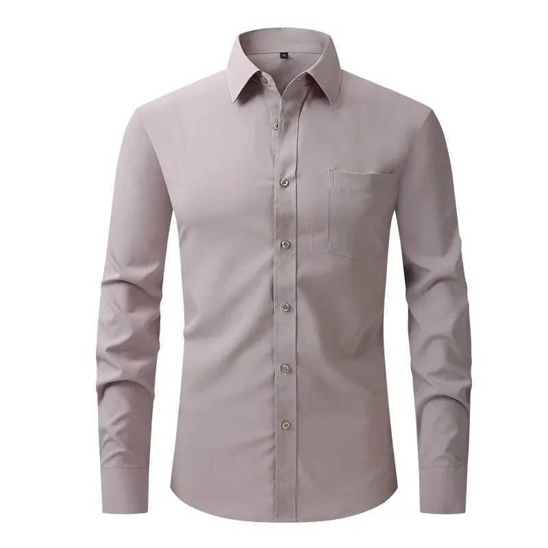 2024 wrinkle resistant elastic ultra-thin elastic suitable for mens business dress basic long sleeved mens social formal shirt US size S-2XL X250324