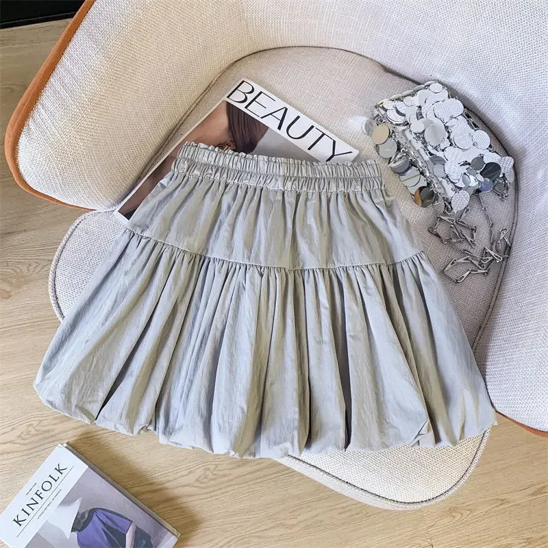 Y2K Bow White Mini Skirt for Women Cute Kawaii Pleated Fluffy Skirts Woman 2025 Summer Sweet High Wasit A-Line Streetwear Skirt 250322