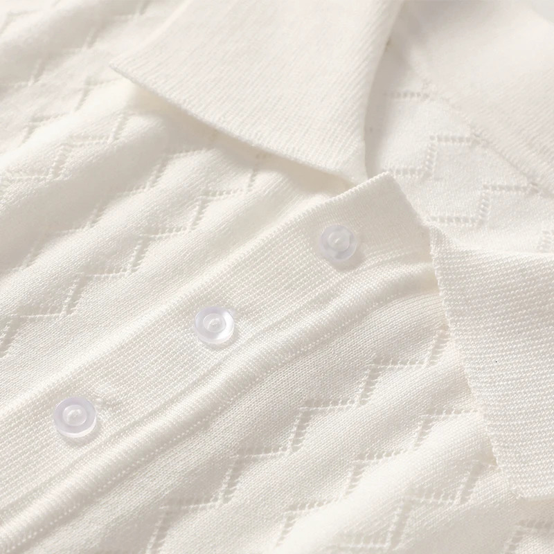 MVLYFLRT Mens Tshirt Top Mulberry Silk Breathable Knitted POLO Shirt Business Casual Collar Hollow Short Sleeve Summer Thin 250312