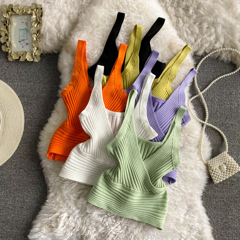 2025 New Designer Pit Knit Vest V-neck Solid Color High Waisted Backless Outdoor Beach Street Skirt Slim Fit Camisole Top