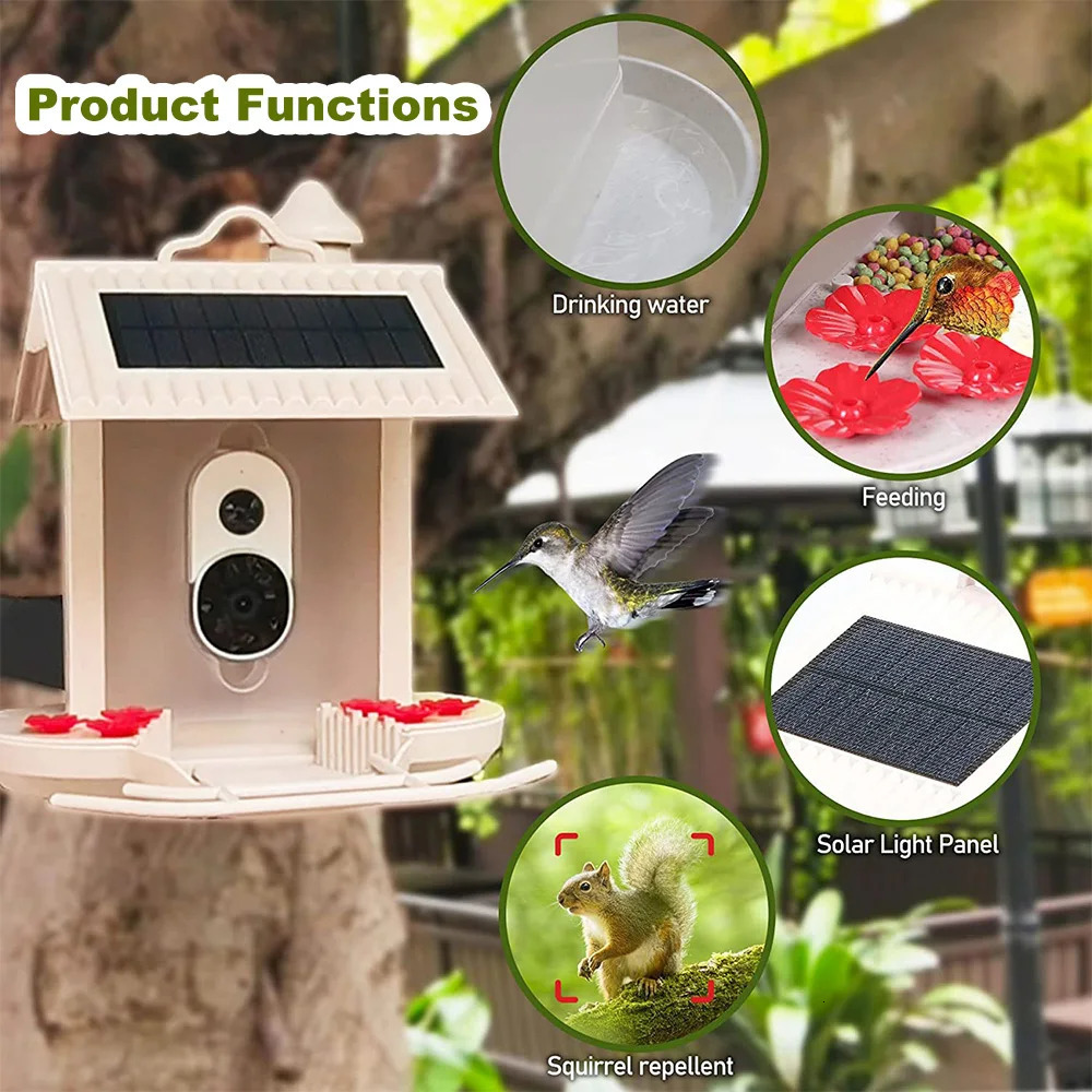 24G WIFI intelligent bird feeder with 1080P camera automatically captures videos and motion detection notifications AI recognizes species 250320