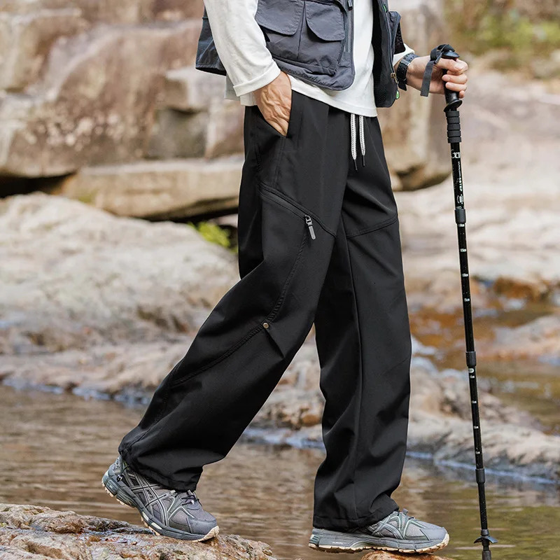 Mens cargo casual pants straight pockets elastic waist comfortable mens runners street 250320