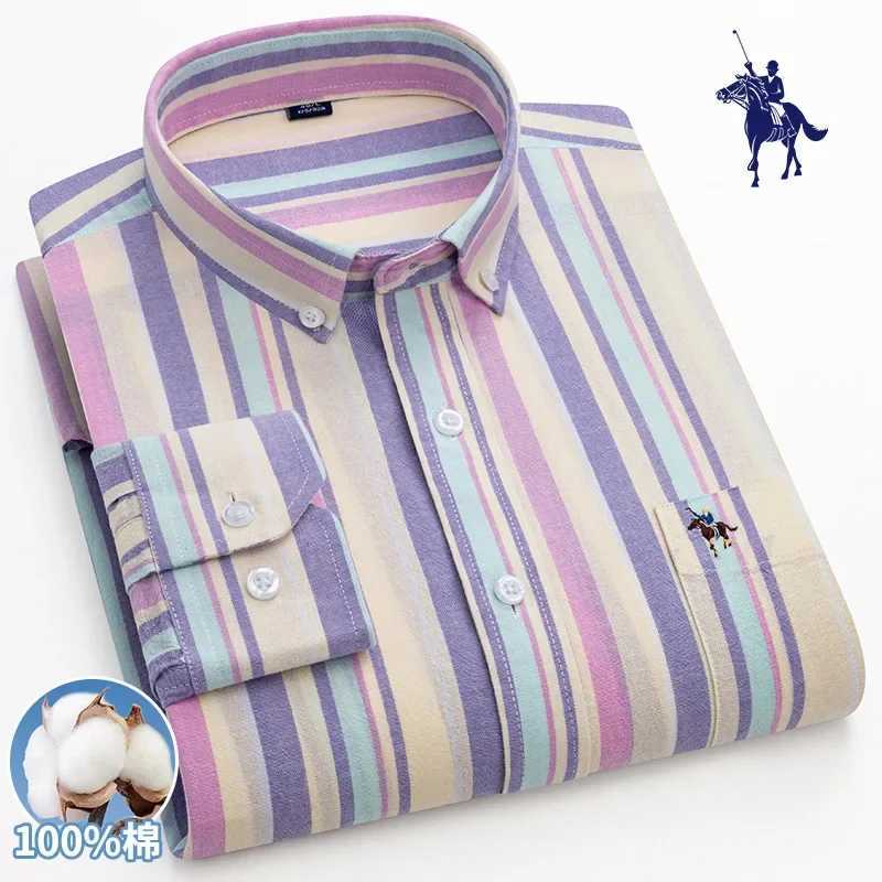 Mens long sleeved casual shirt cotton Oxford fashion stripe regular suitable for business shirt factory sales mens dress shirt X250324