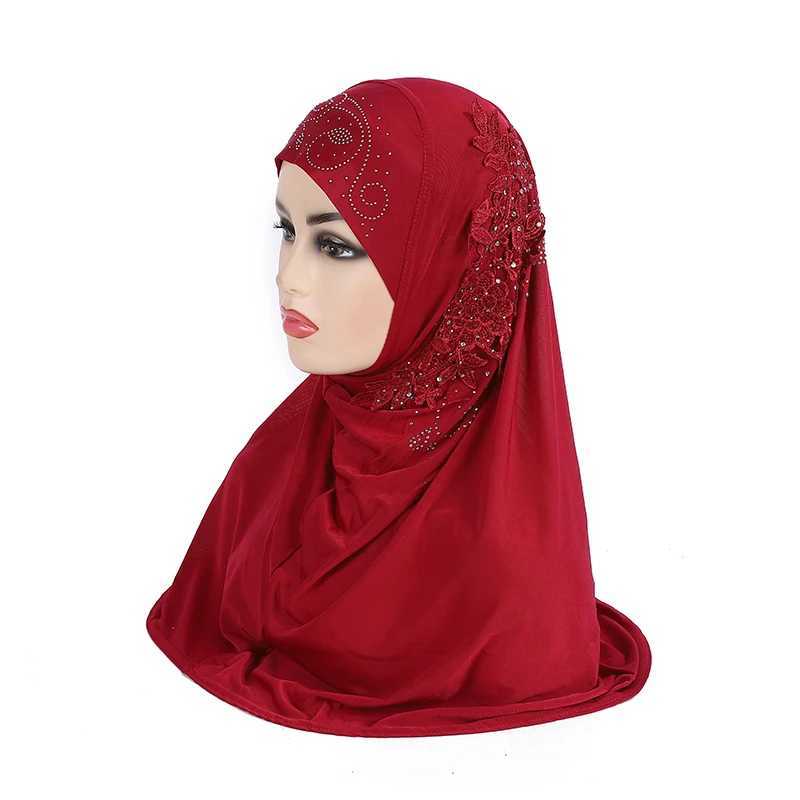 H027 Beautiful teenage Gils Muslim headscarf with lace and stone Islamic scalp razor hat please include on the packaging of Ramadan gifts X250324
