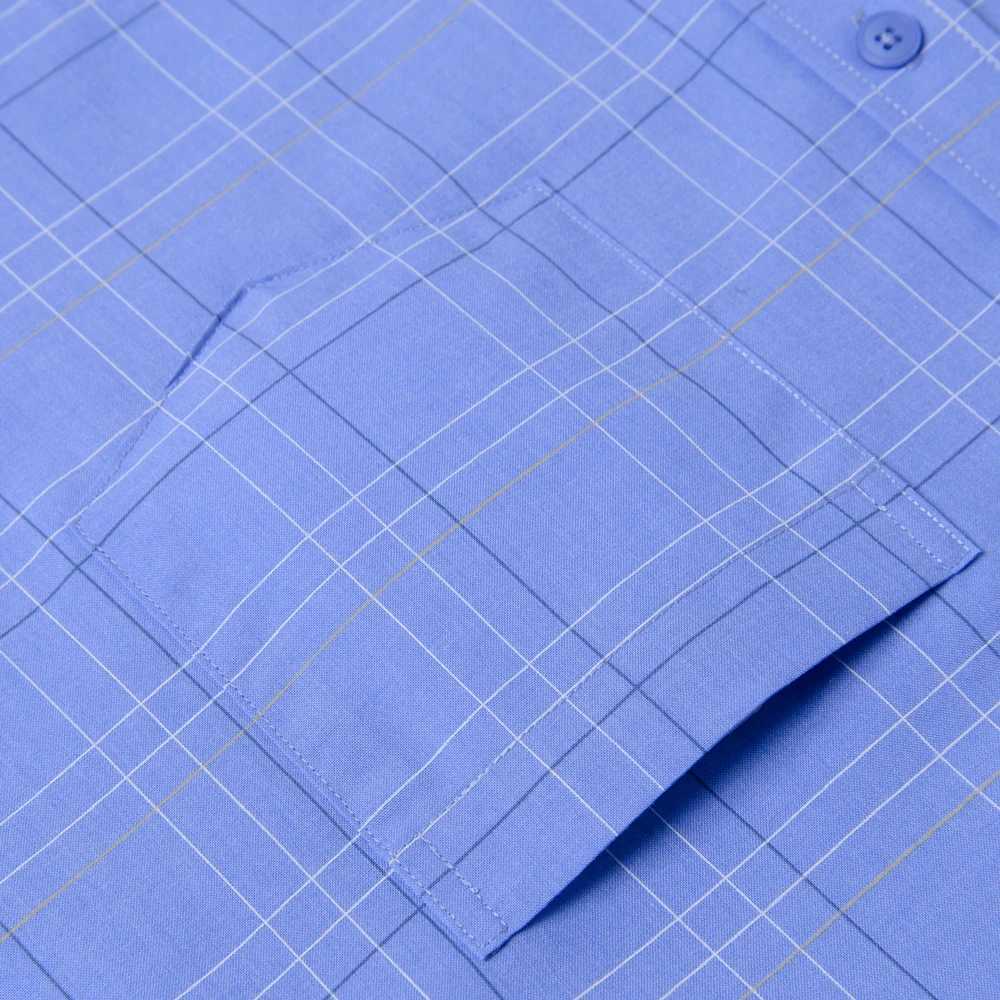 Mens fashionable checkered striped shirt with chest pocket casual lapel button up long sleeved dress all year round X2503241