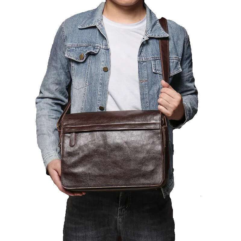 LUOKIR Classic Flap Messenger Casual Real Leather Shoulder Bag Men's Briefcase Crossbody Computer For 13 Inch Laptop