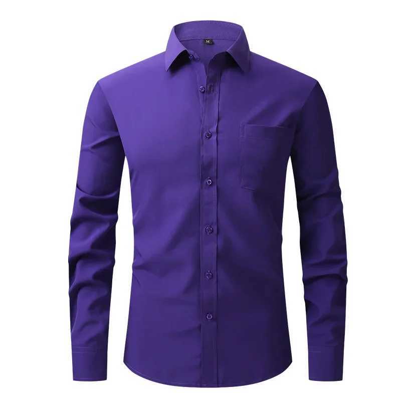 2024 wrinkle resistant elastic ultra-thin elastic suitable for mens business dress basic long sleeved mens social formal shirt US size S-2XL X250324
