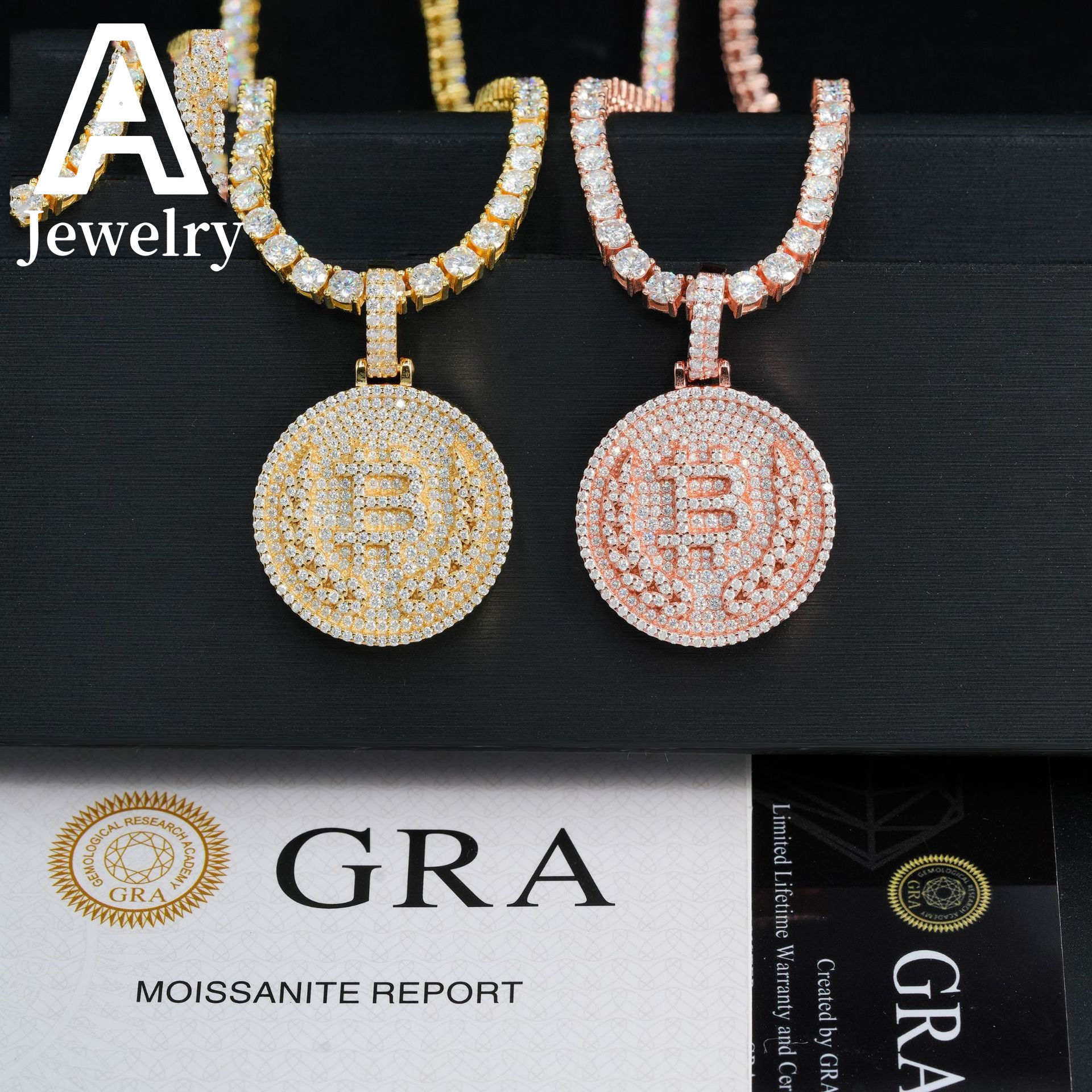 Iced out jewelry sterling silver B coin moissanite pendant custom design mioissanite pendants