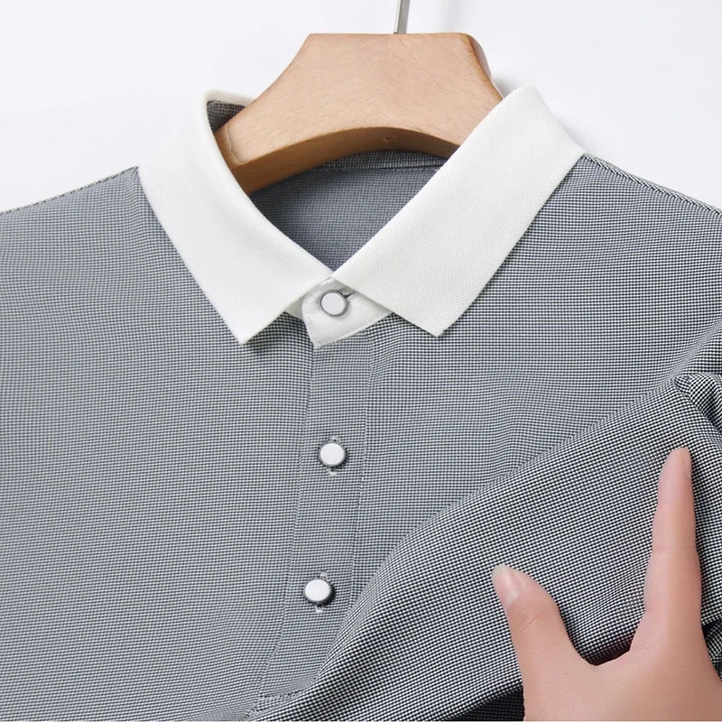 2024 mens striped cotton business casual short sleeved polo shirt fashionable comfortable breathable top 250312