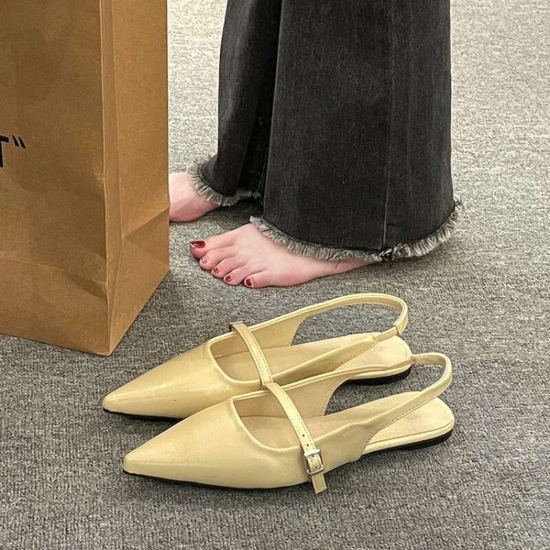 Fashion Pointed Sandals for Women Summer Versatile Dress Flat Bottomed Footwear Korean Style Lightweight Mary Jane Single Shoes