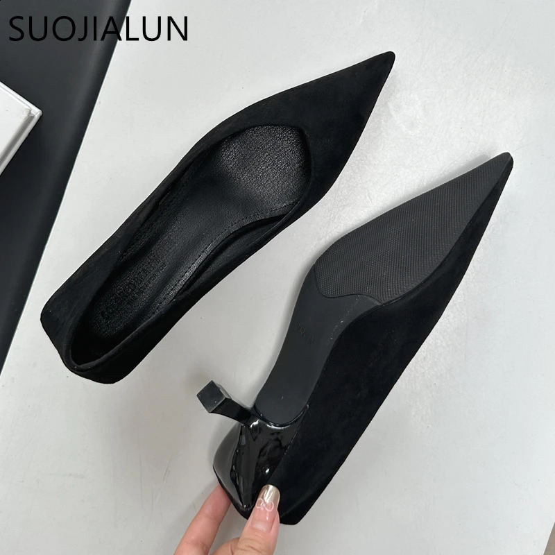 SUOJIALUN Autumn Pointed Toe Women Sexy Shallow Slip On Pumps Shoes Fashion Thin High Heel Ladies Elegant Dress Boat Shoes 250322
