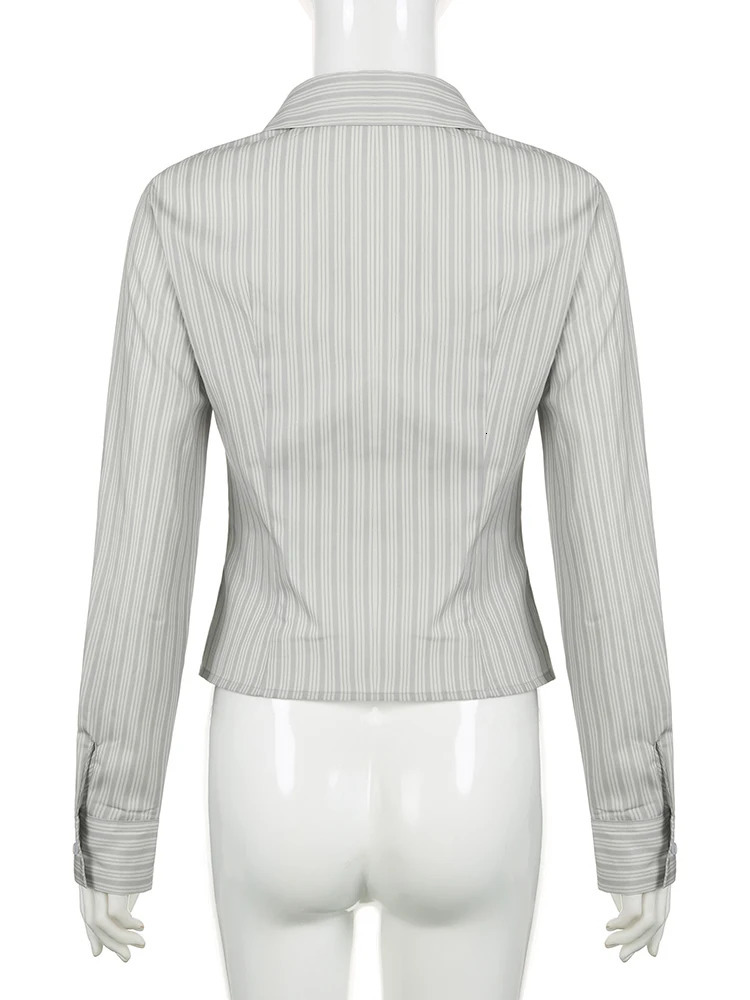 IAMSURE Office Womens Ultra Thin Stripe Shirt Casual Collar Long Sleeve Womens Autumn Spring Street Clothing Women 250322