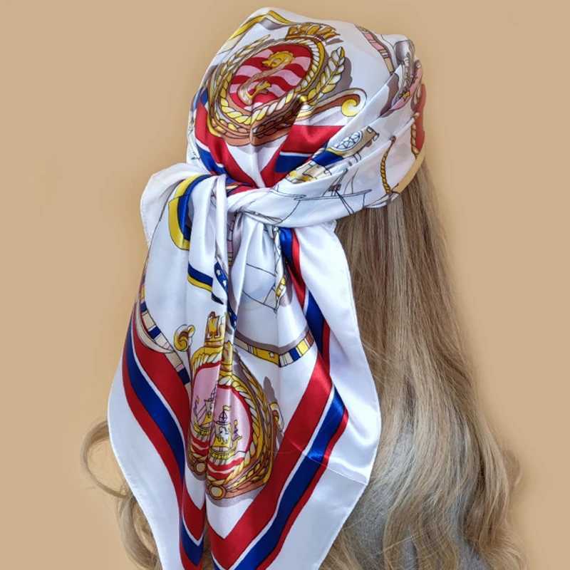 Europe and America Print Kerchief Fashion Flower Sunscreen Bandan Four Seasons Popar Silk Scarves New 90X90CM Square Shawl X250324