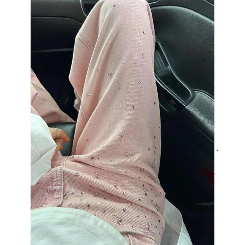 Rhie Design Street Wide-Leg Jeans High Waist Button Fly Pink Loose Denim Pants Casual Y2k Straight Trousers For Women