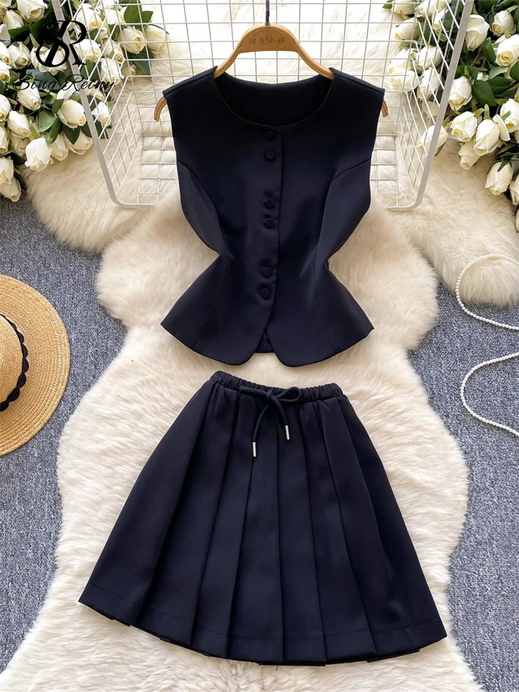 SINGREENY Elegant Solid OL Set Single Chest ShirtDrawstring Mini Wrinkle Skiing 2025 Summer Womens Two Piece 250322