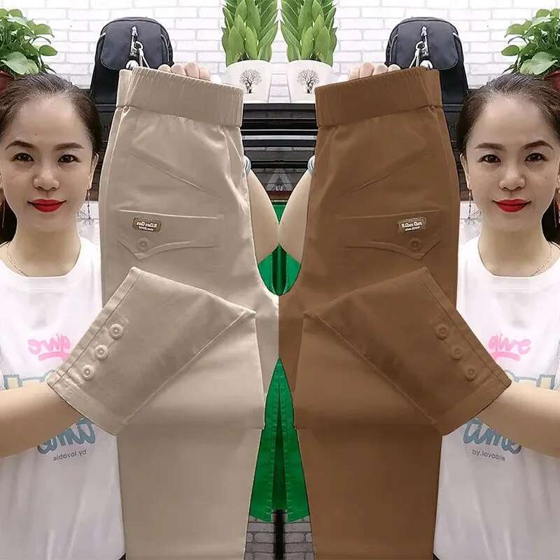 Women Spring Summer 2024 High Waist Cotton Elastic Wash Harun Loose Joker Trousers Slim Casual Daddy Pants Ladies