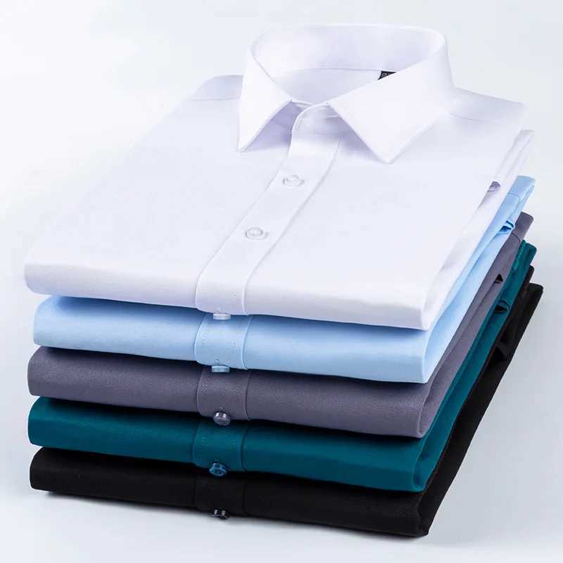 Bamboo fiber wrinkle resistant mens shirt long sleeved dress slim fit Camiza social business shirt white shirt blue S-8XL X250324