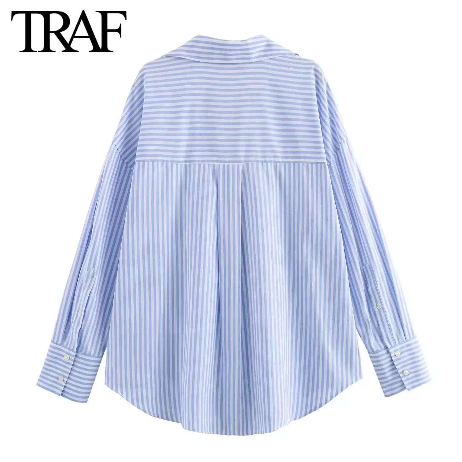 TRAF Women Fashion Spring Cotton Oxford Long Sleeve Single-Breasted Lapel Blouse Street Clothing Shirt Chic Ladies Tops Mujer