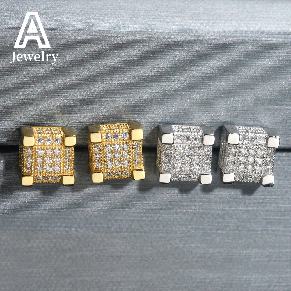 Fashion Hip Hop Jewelry 925 Sterling Silver VVS Moissanite Earrings Men Women Square Shape Ear Studs