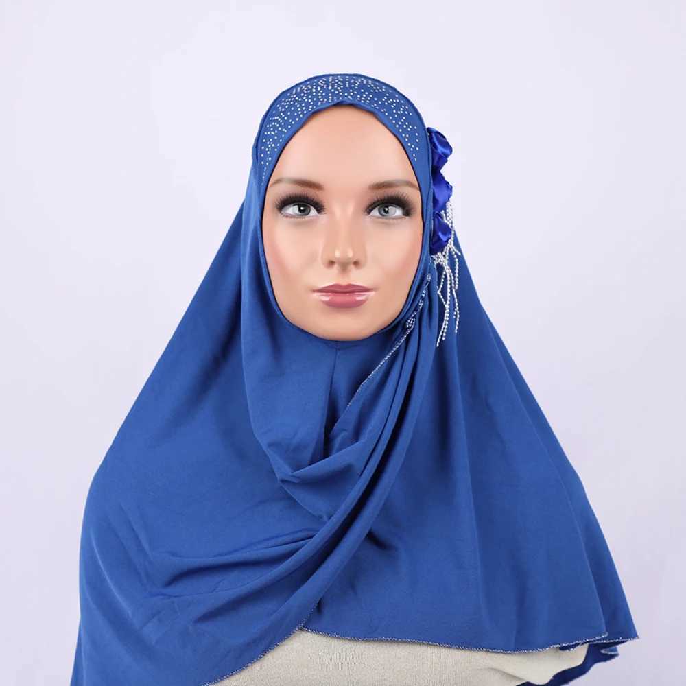 Light Purple Floral Muslim Hijabs High Quality Instant Turbine Spring/Summer Womens Solid Color Scarf Packaging Gift X250324