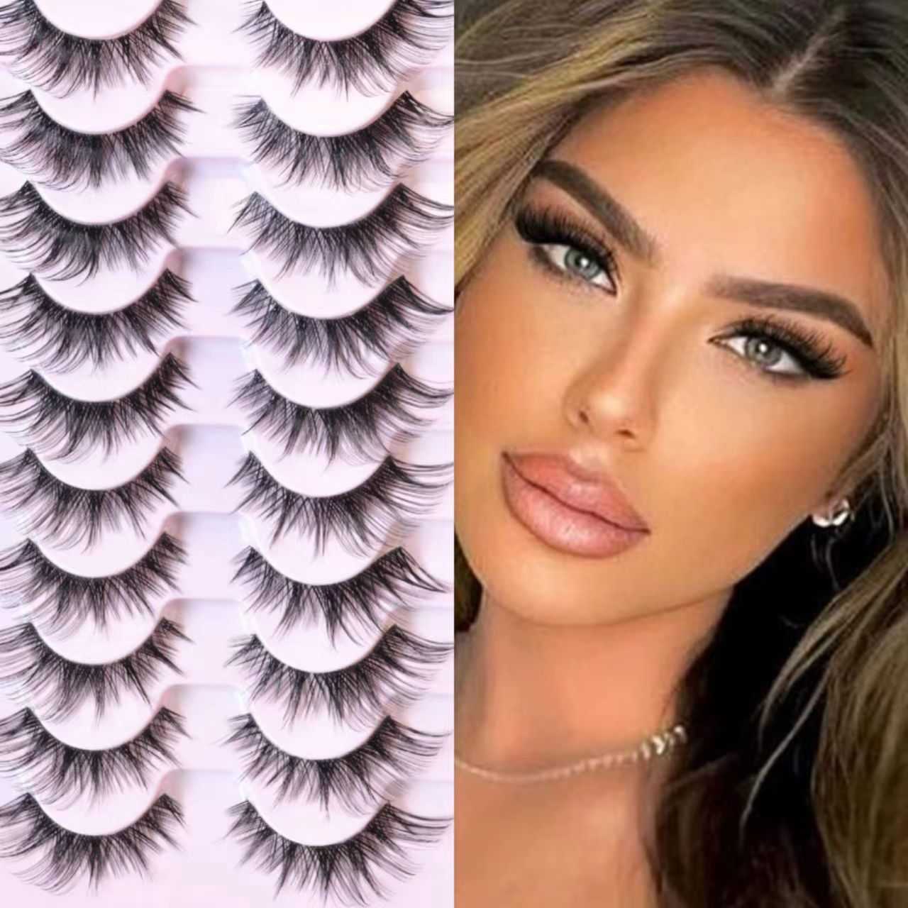 Thick simulation eyelashes fox style slanted flying tail elongated daily one-piece transparent stem fake eyelashes W250324