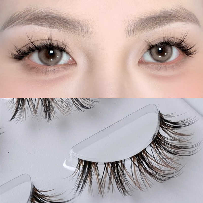 Black brown thick transparent stem false eyelashes imitating mink fur material curled and clustered soft stem stage makeup GM35 W250324