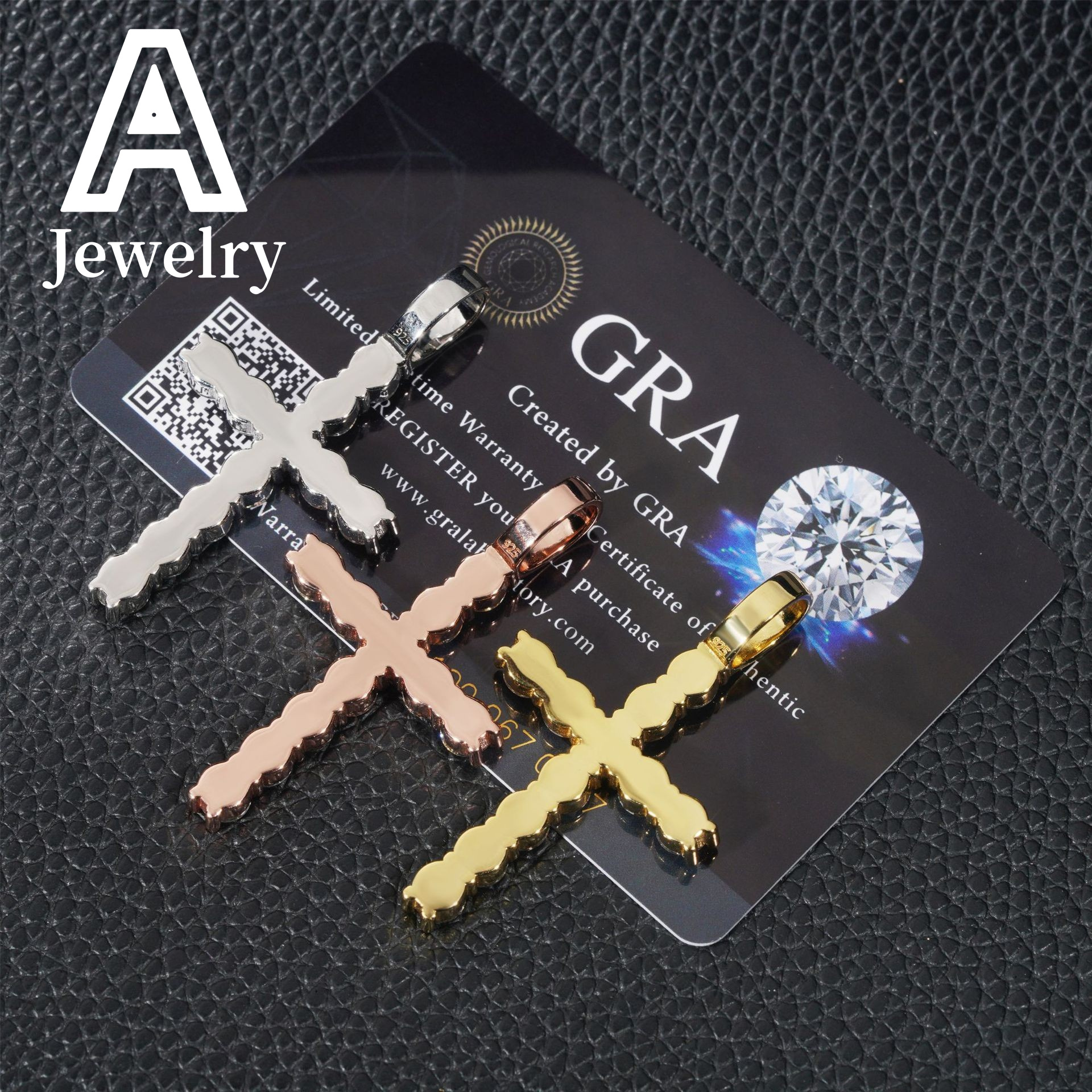 Popular hip hop moissanite jewelry charm pendants 925 sterling silver 5mm vvs moissanite diamond cross pendant for men women