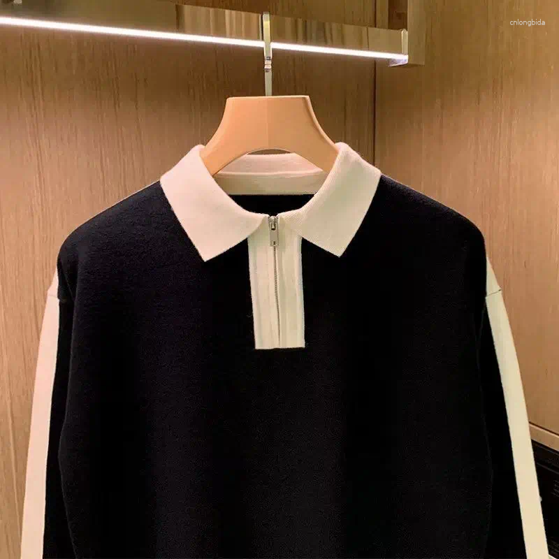 Hand Knitted Sweaters For Men - Autumn Colored Sweaters, Men's Long Sleeve Color Block Knit Top