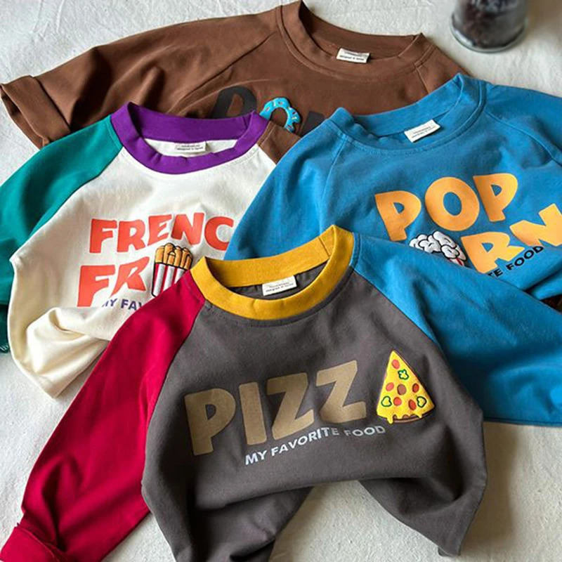 0-13Y Summer Childrens Boys and Girls Long Sleeve Teen Cute Cotton Bottom Baby Clothing Childrens T-shirt Cartoon Pattern Top 250322