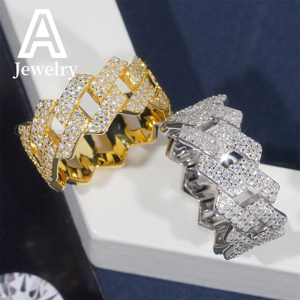 Europe and America 925 Sterling silver VVS Mossany Personality Fashion ring Hip Hop fashion mens round exquisite accessories