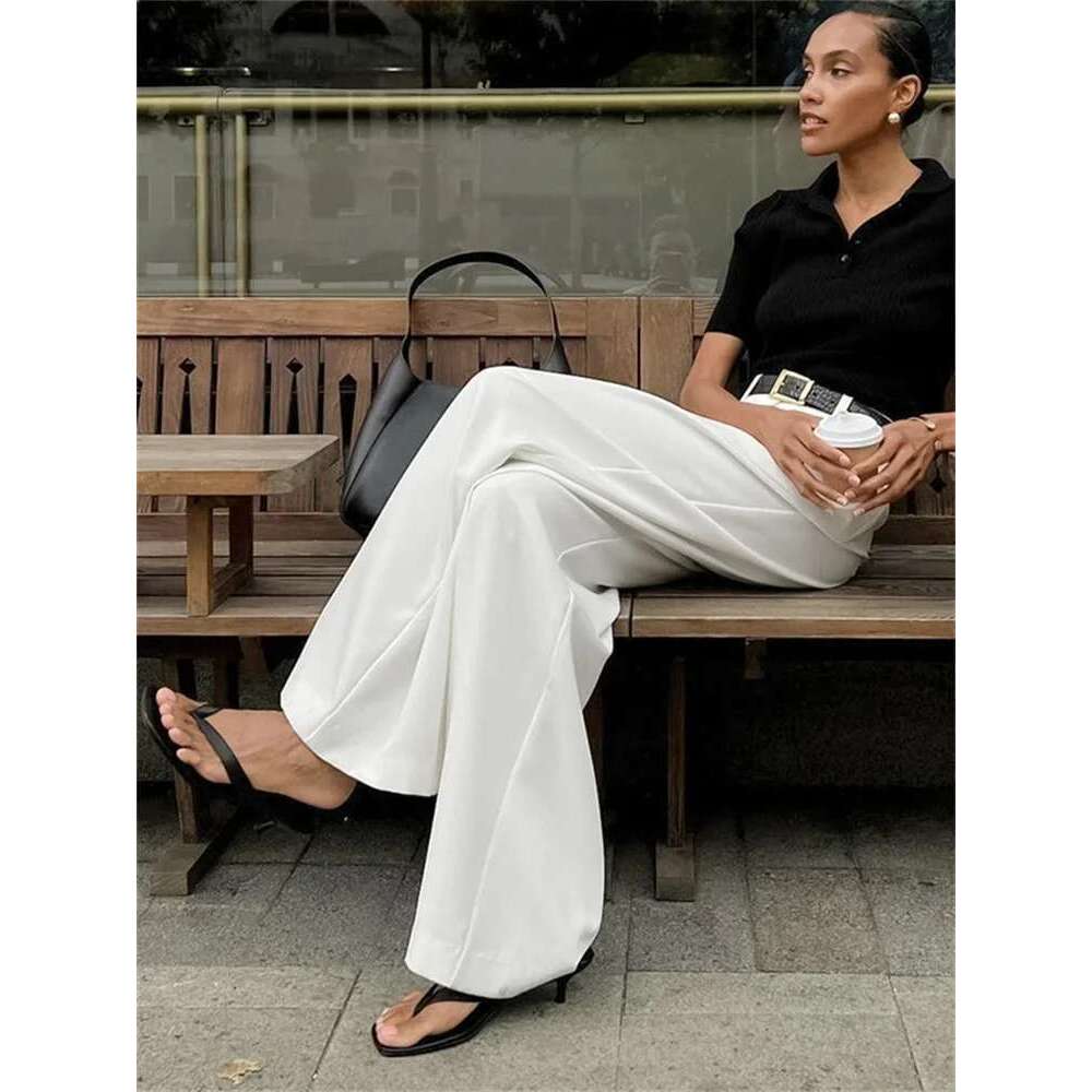 Tossy Fashion High Waist Pocket Women's Y2k Outfit White Patchwork Casual Wide Leg Trousers Autumn Loose Slim Female Pants