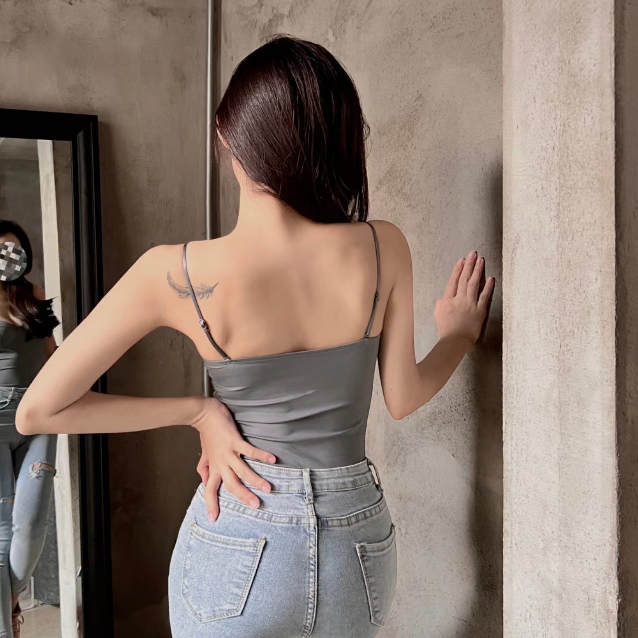 5026 # New Ice Silk Camisole Vest Women's Beautiful Back No Trace Fixed Cup Gathering Comfortable Inner Layer Slim Fitting Underwear