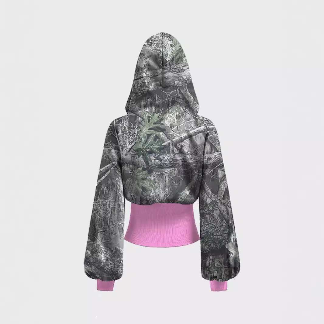 2025 American Camouflage Printed Skirt Personality Joint Hoodie New Trendy Waist-Closing Casual Zipper Loose Sweatshirt