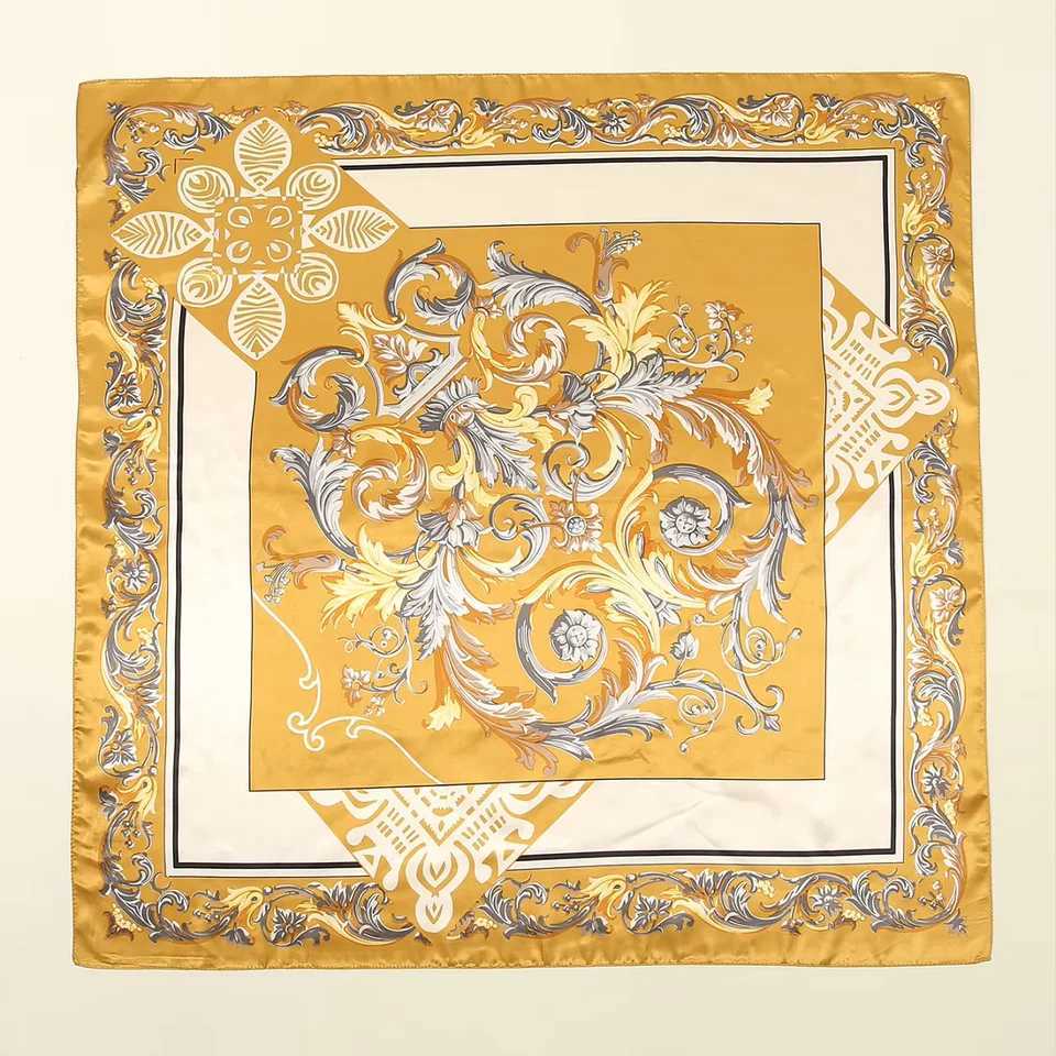 90 * 90cm Square Scarf Silk Ribbon Headscarf Black Printed Tape Packaging Fem Womens Travel Turban 2024 Muslim Headscarf X250324