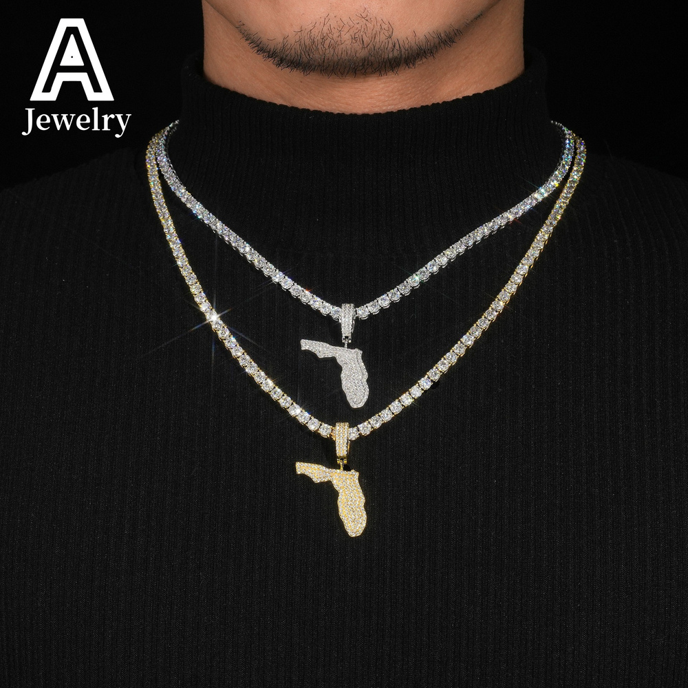 Custom map Pendant Hip Hop fashion jewelry Moissanite Pendant 925 sterling silver vvs Moissanite hot sale