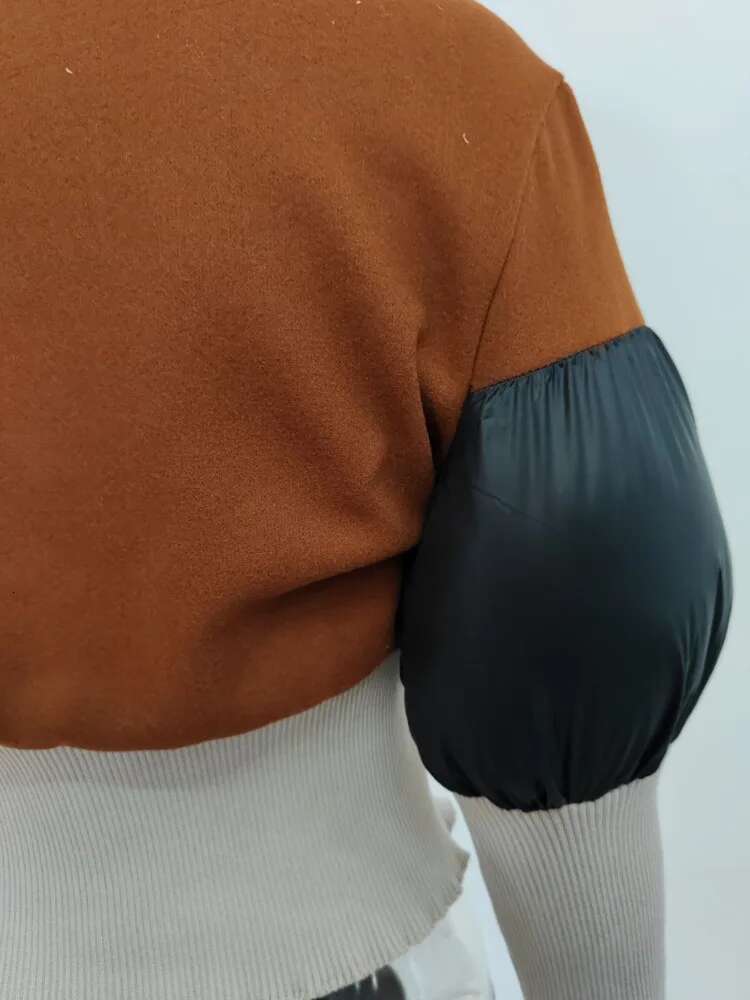 Fashion Women's Color Block Jackets Long Sleeve Zipper Collarless Slim Patchwork Short Coat Spring 2025 New