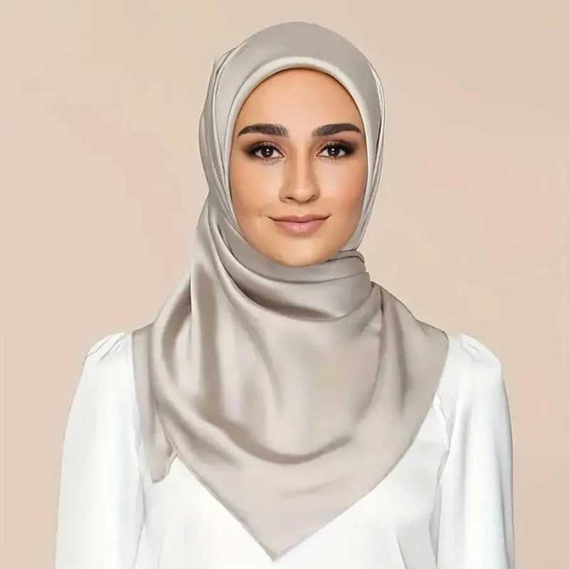 Solid color satin 90 square scarf suitable for Muslim headscarves womens fashionable simple scarf Islamic headscarf X250324